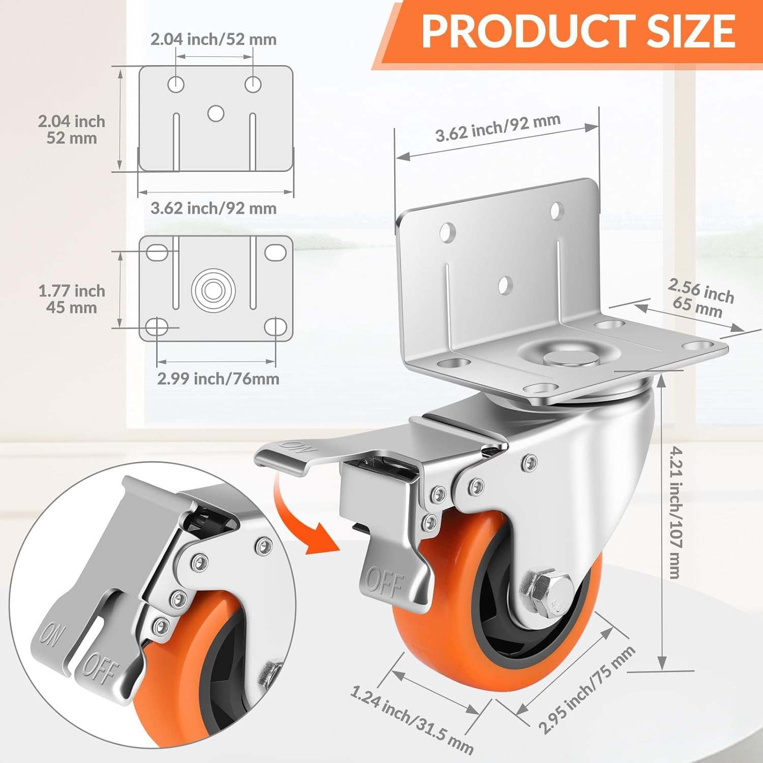 Caster Wheels,3 Inch L-Shaped Casters Set of 4 Heavy Duty for Furniture | Indust