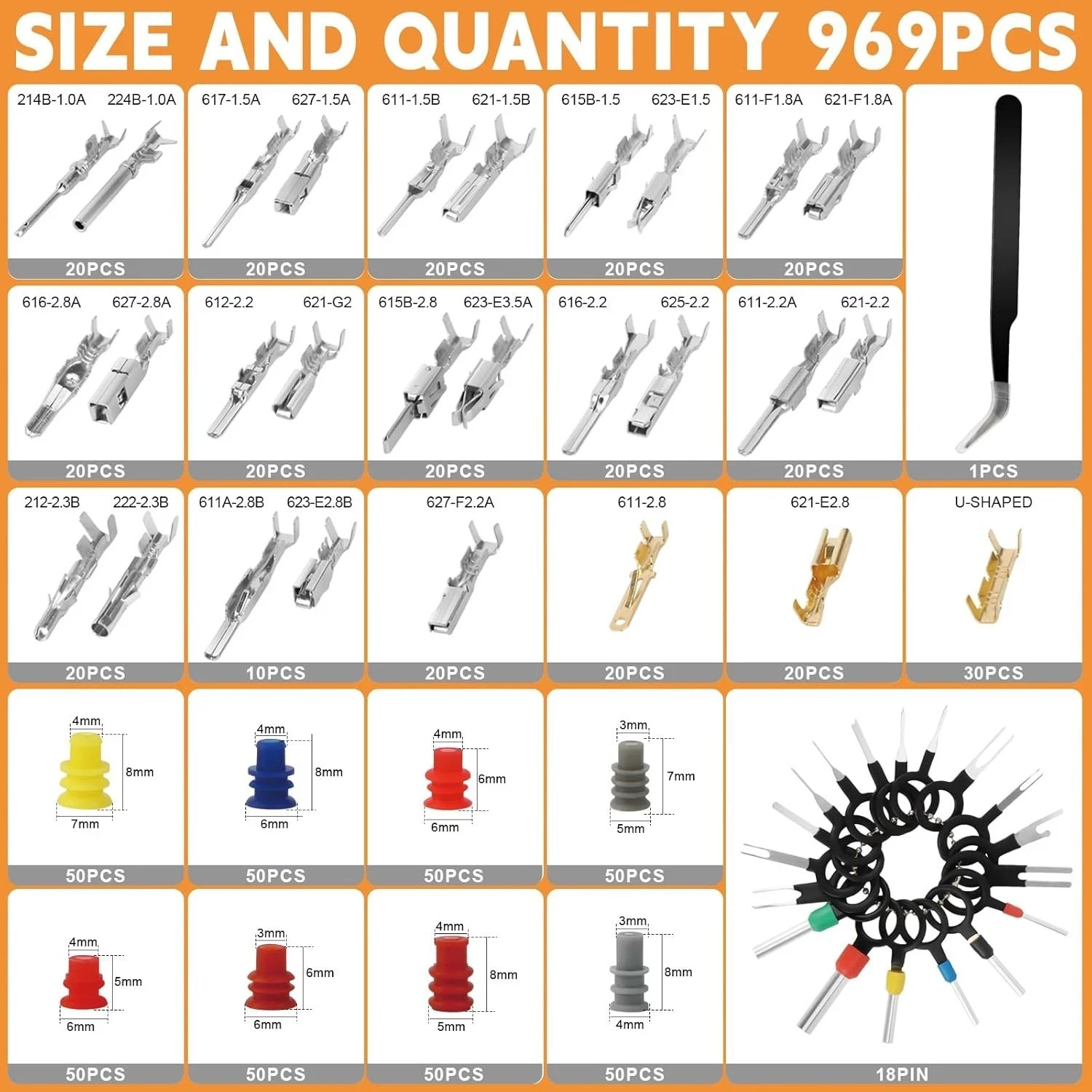 969Pcs Automotive Pin Connectors Kit,28 Types Electrical Terminal Pins Kit..