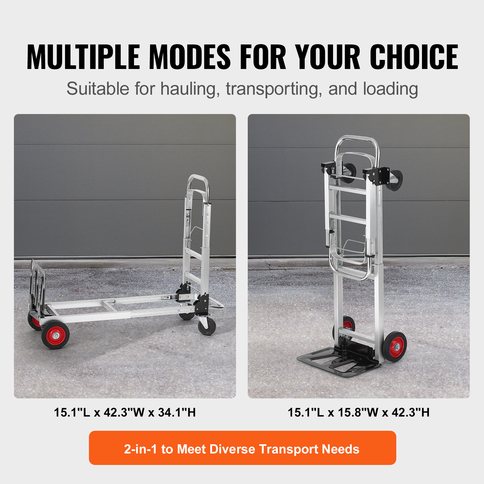 VEVOR Aluminum Hand Truck 2 in 1 Folding Dolly Cart 400 lbs Capacity Heavy Duty