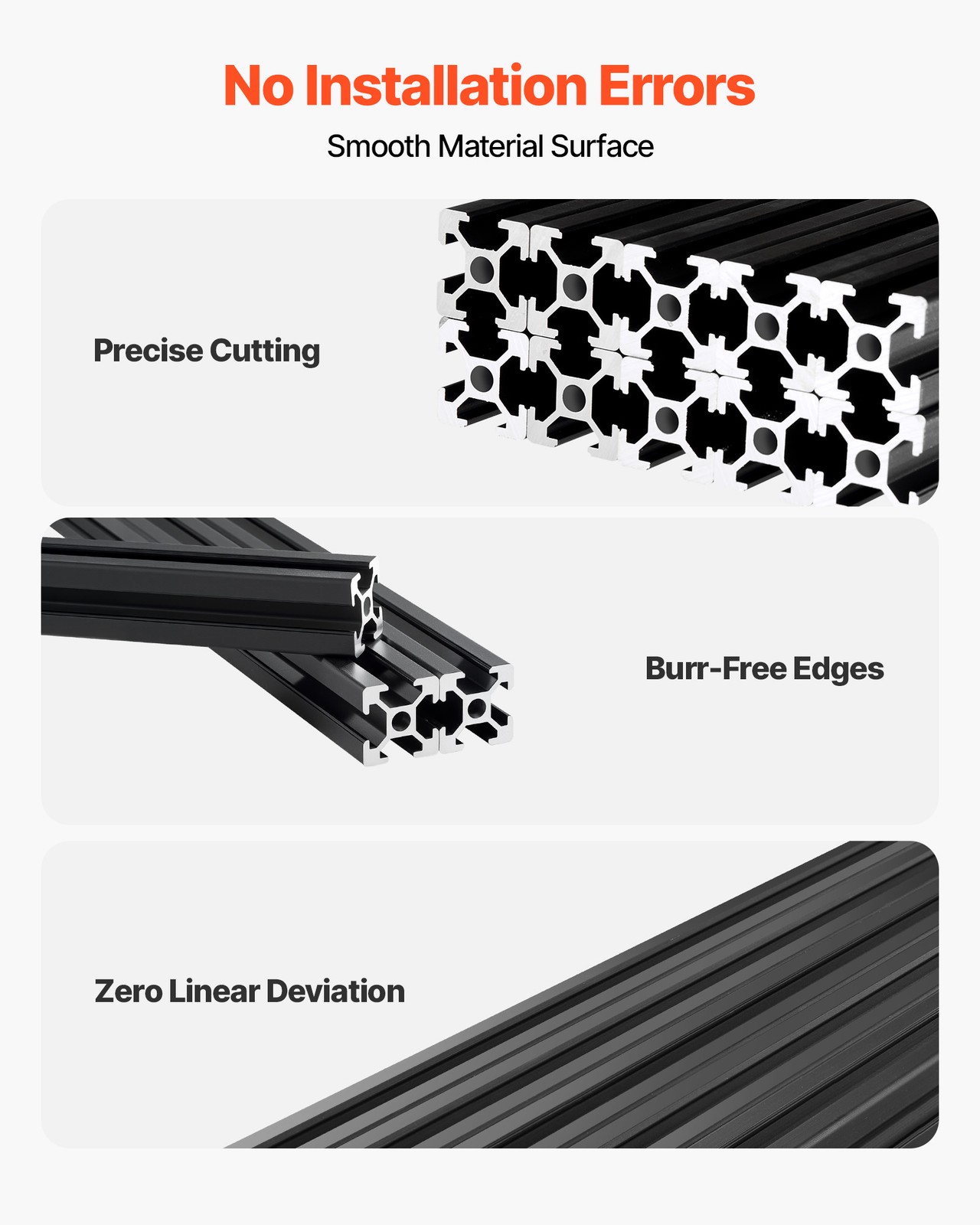 VEVOR 10PCS 2020 Aluminum Extrusion 48″ 1220 mm T Slot Linear Rail Black