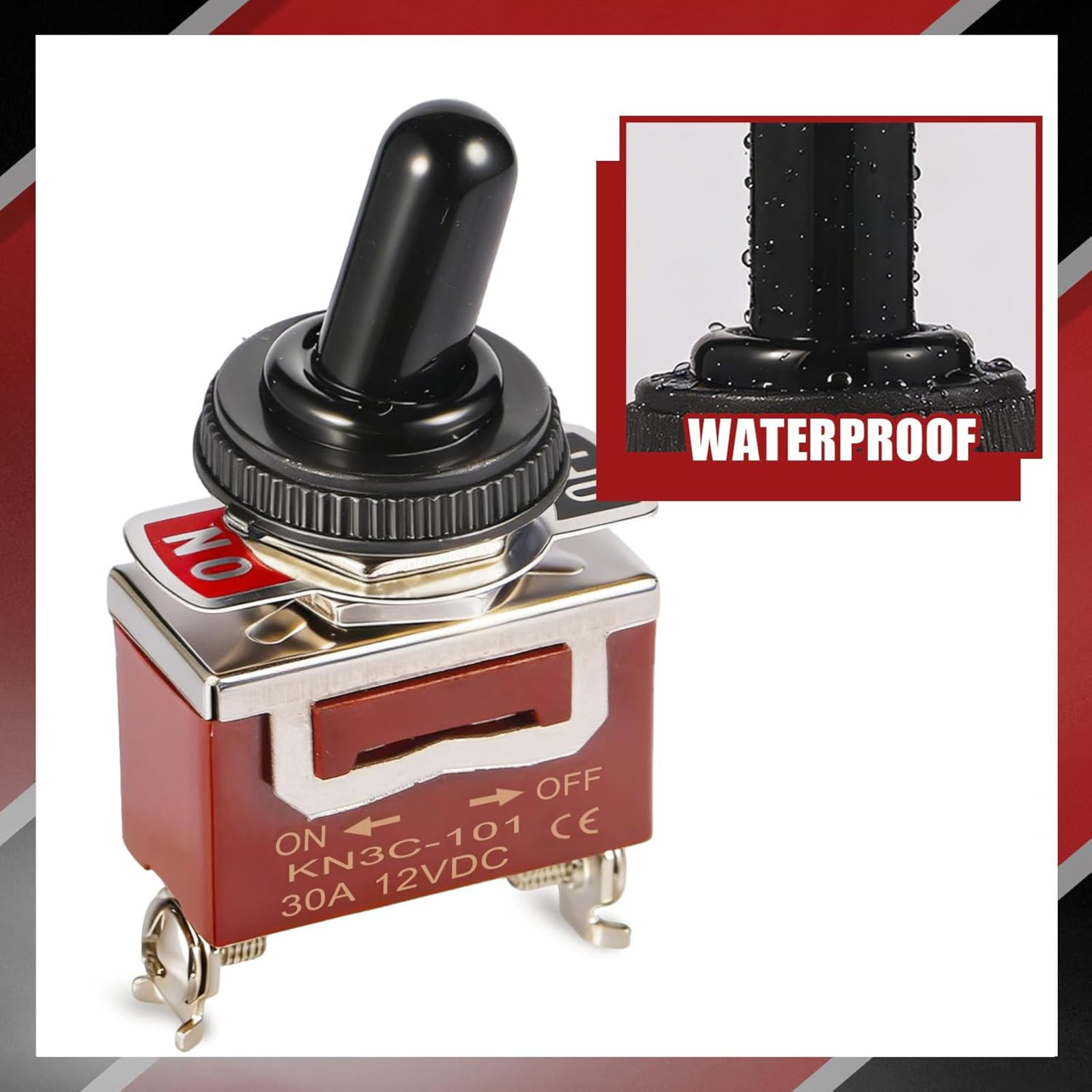 Waterproof Toggle Switch, Durable 12V 30A SPST 2Pin On/Off Heavy Duty Waterproof