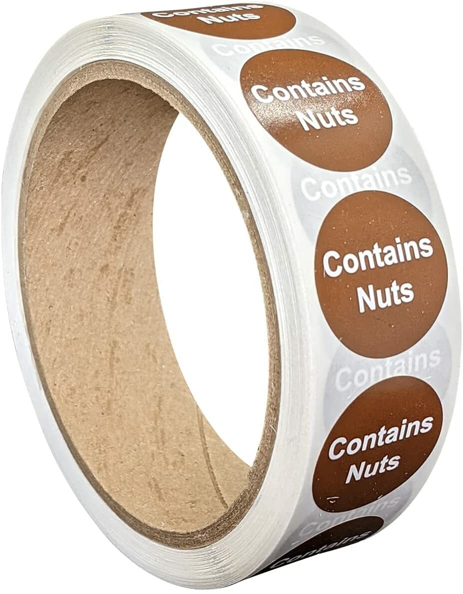 Contains Nuts Food Allergy Stickers, 1 Inches Round, 500 Labels on a Roll
