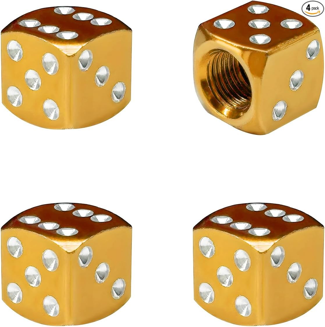 4PCS Dice Style Tire Valve Stem Caps, Aluminum Dice Automotive T Color: Golden
