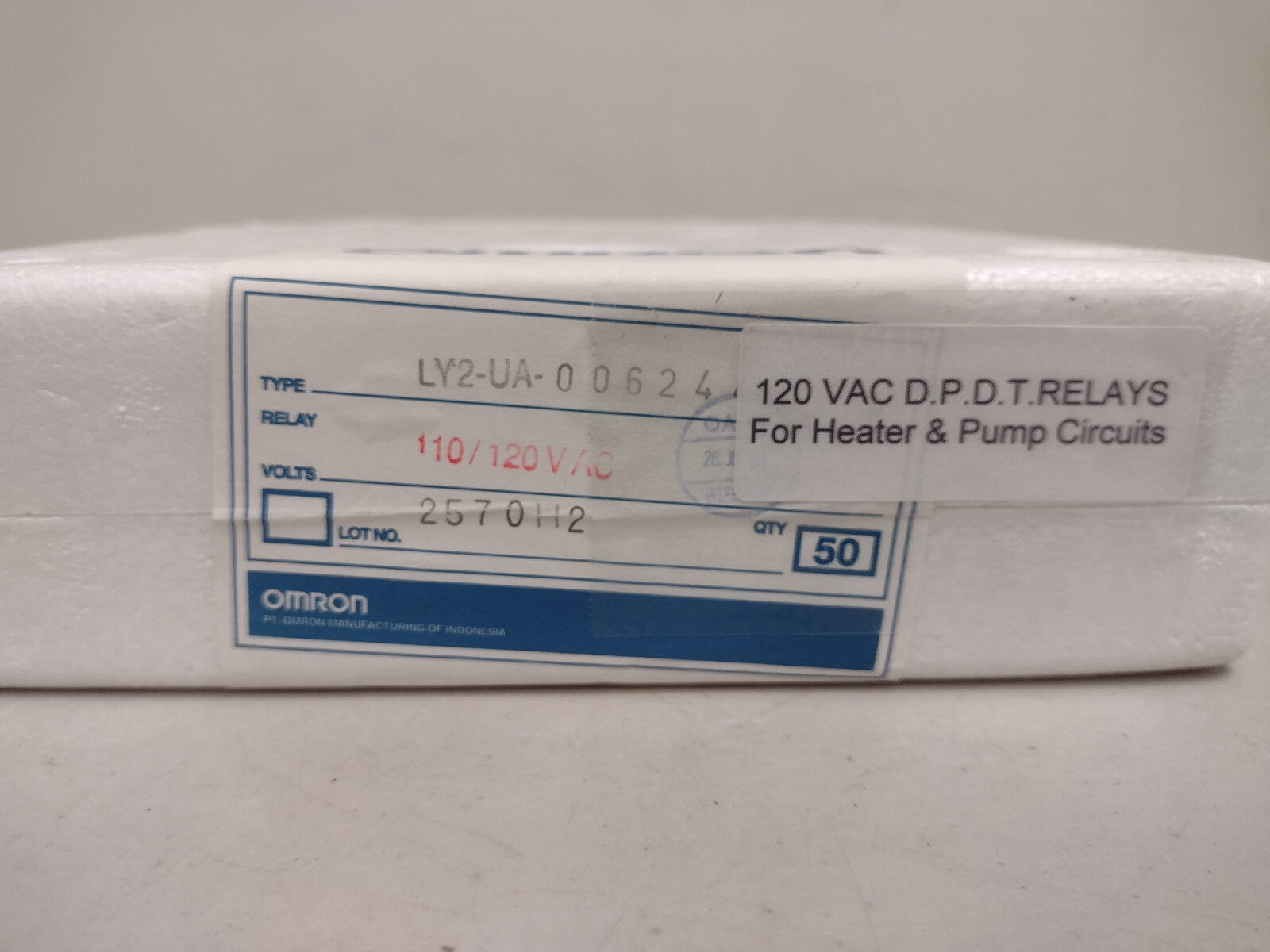 Omron 110/120VAC 1/2HP 12A 240VAC Starter Relay LY2-UA-006244 – Bulk 50 Pack