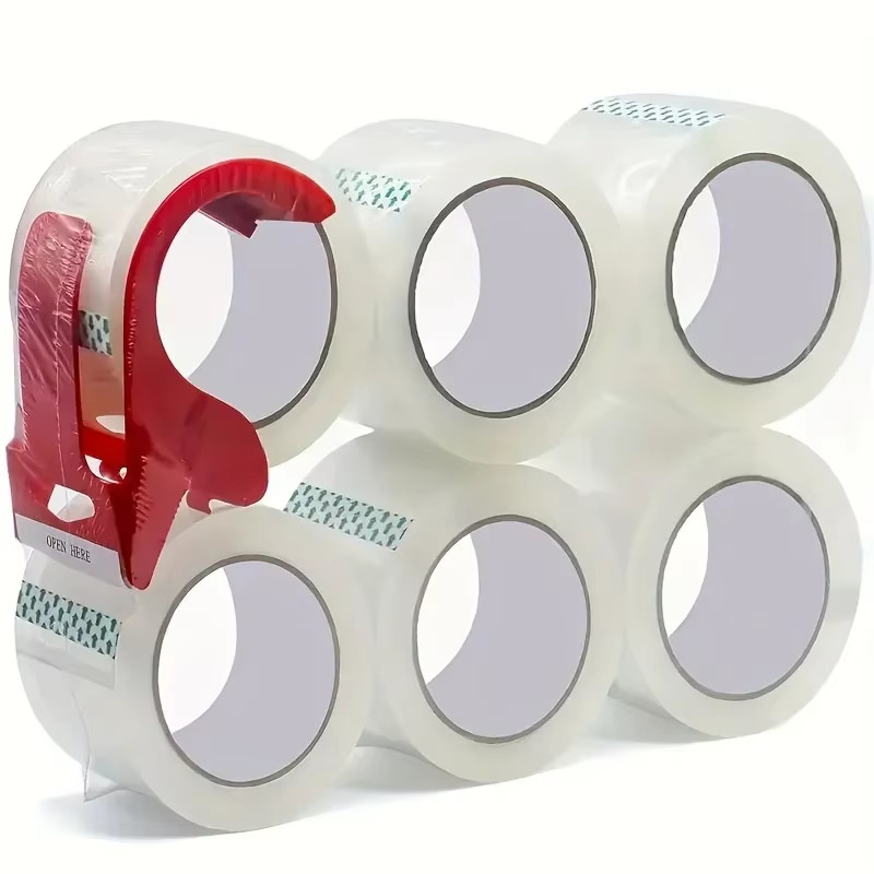 6 Rolls Packing Tape Shipping Packaging Box Sealing Tape w/Refillable Dispenser