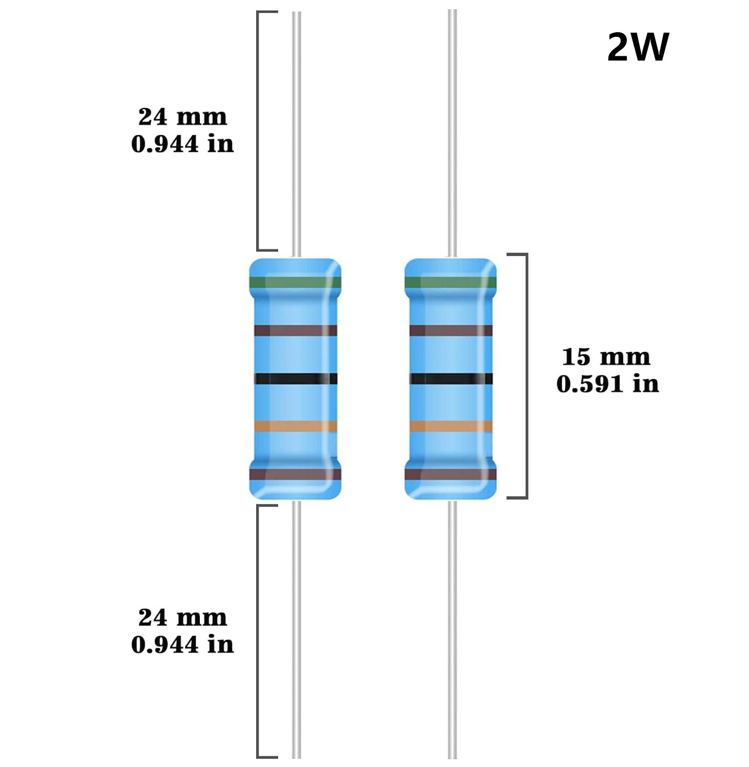 100Pcs 2W(2 Watt) Metal Film Resistors Kit ±1% 1Ω-10M Ohm 134 Values Option