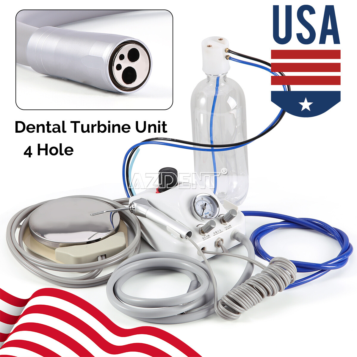 Portable Dental Turbine Unit 3 Way Syringe Work with Air Compressor 4 Holes