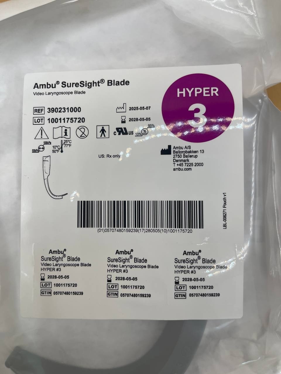 Ambu SureSight Video Laryngoscope Blade HYPER 3 REF 390231000 Box of 10 – MD2
