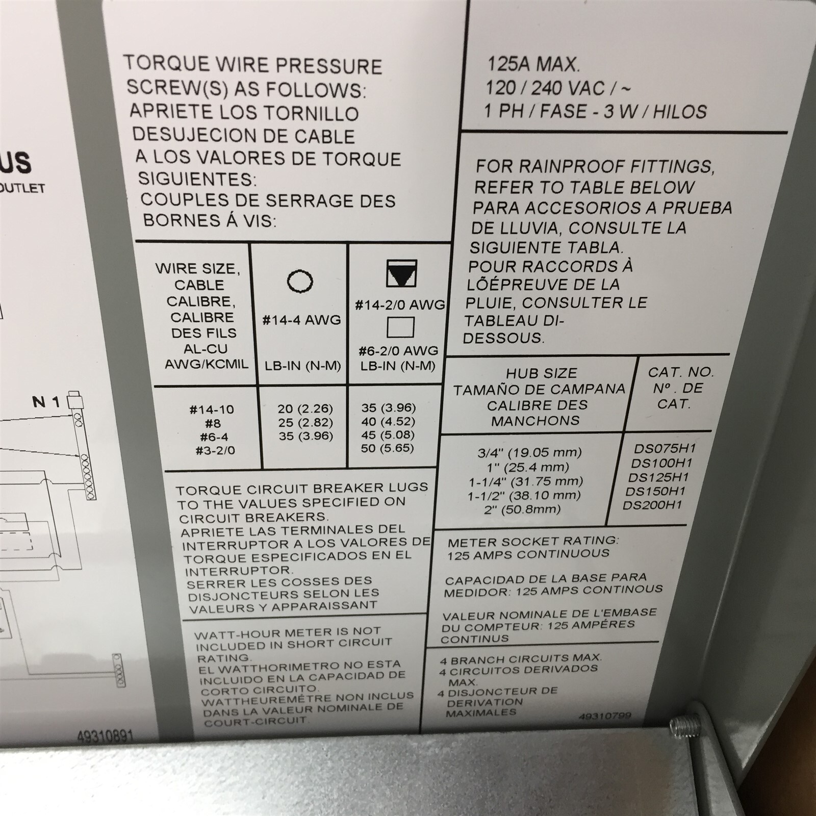 Eaton 125A Power Outlet Panel 1PH 3 Wire Surface Mount CHM1N7NS