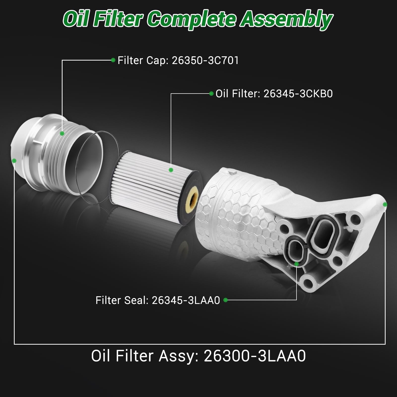 LeakProof Aluminum Oil Filter Housing Kit for Hyundai Kia Genesis Upgrade