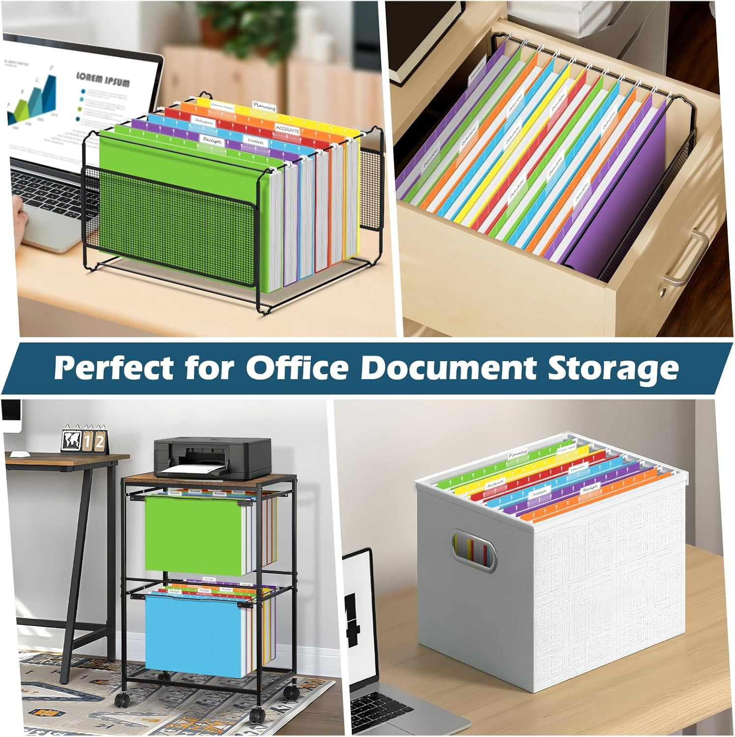 6 Pack Hanging File Folders Letter Size Expandable Office School File Organizer