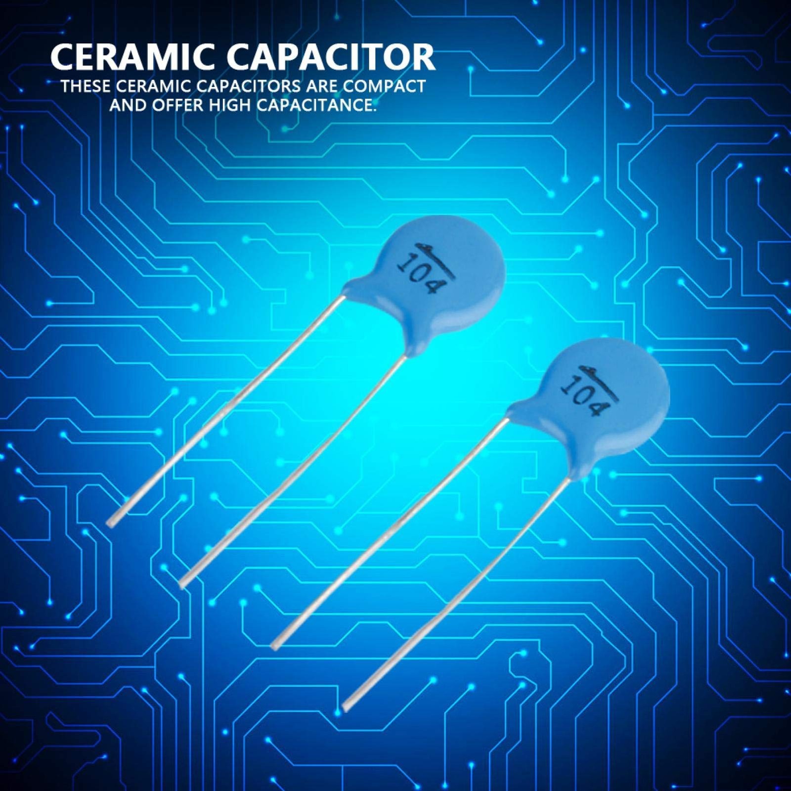Tyenaza 50Pcs Blue 0.1uF 1000V Ceramic Capacitors Assortment Kit