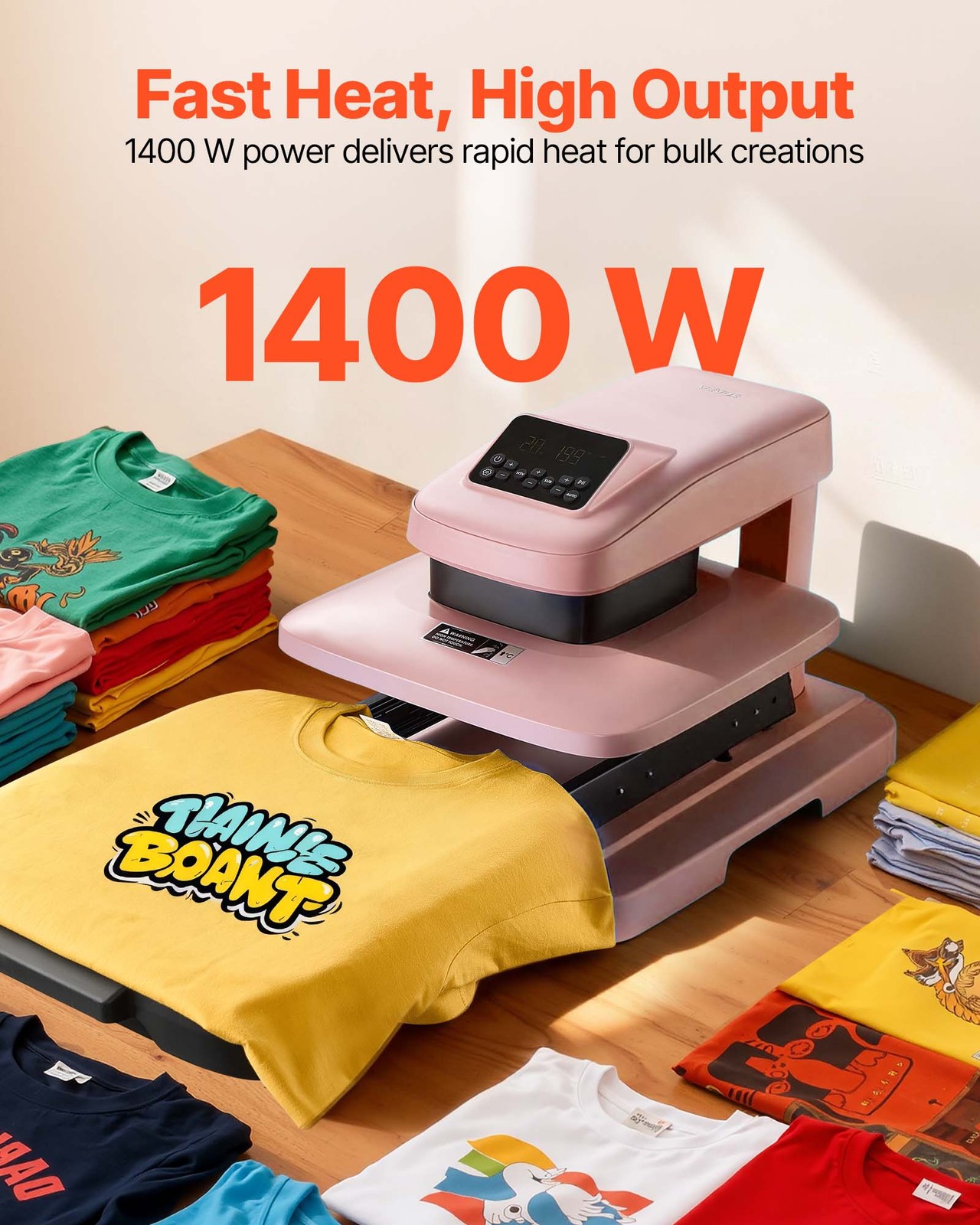 VEVOR Auto Heat Press Machine T-Shirt Press Machine 15 x 15 in Heat Plate Pink