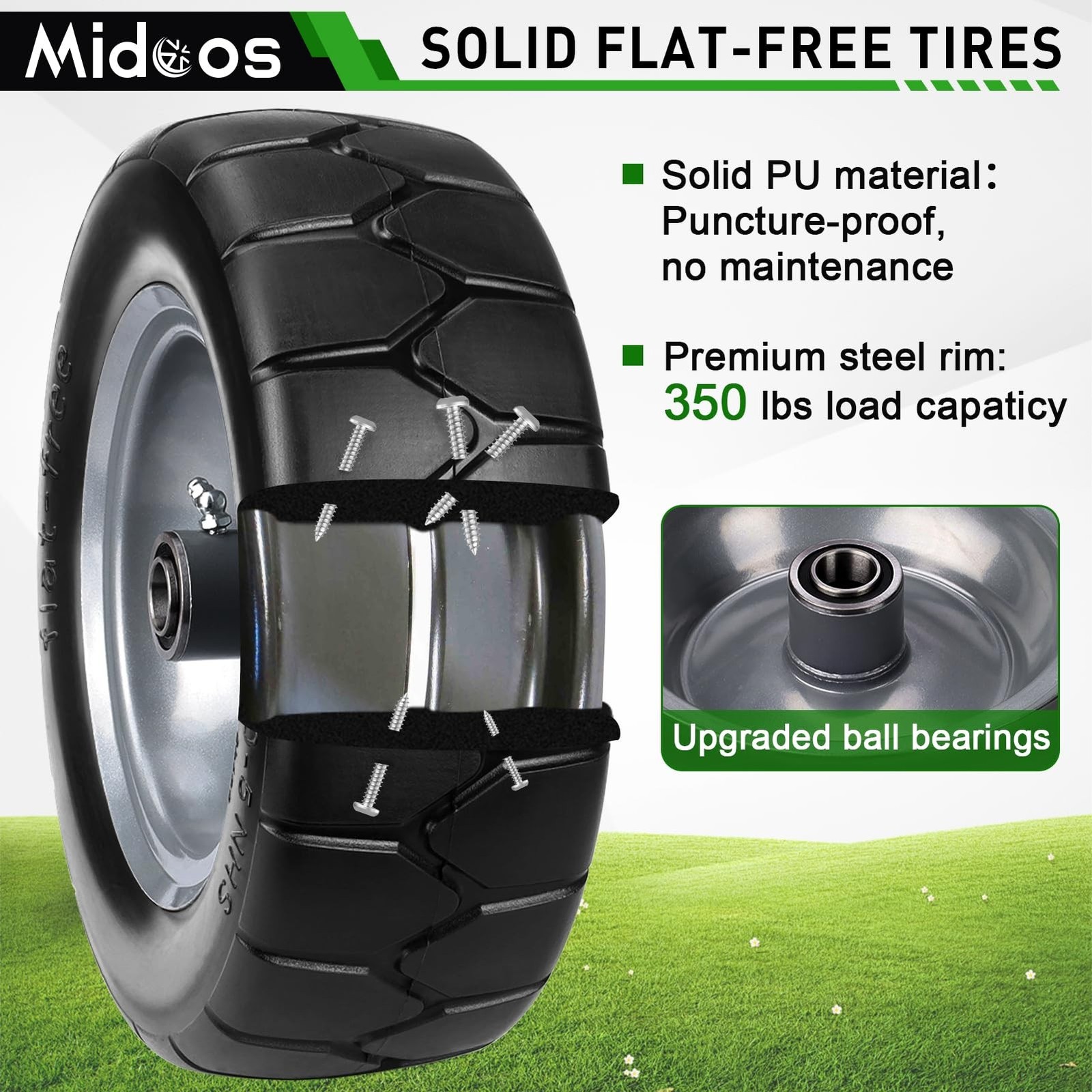 11×4.00-5» Lawn Mower Tires Flat Free, Zero Turn Mower Front Tires, 11×4-5 S…