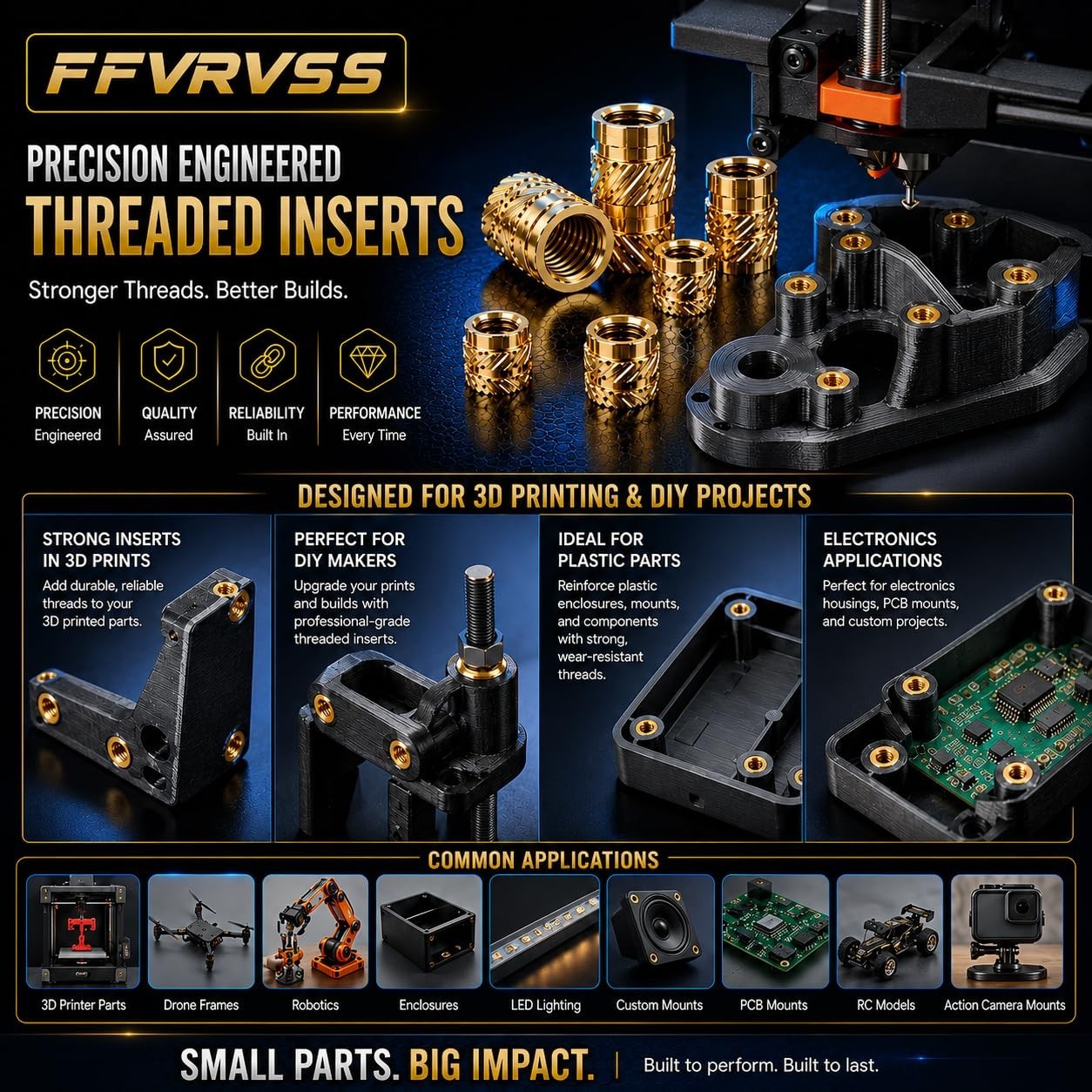 Brass Threaded Inserts Set with Heat Set Tool for Plastic Projects