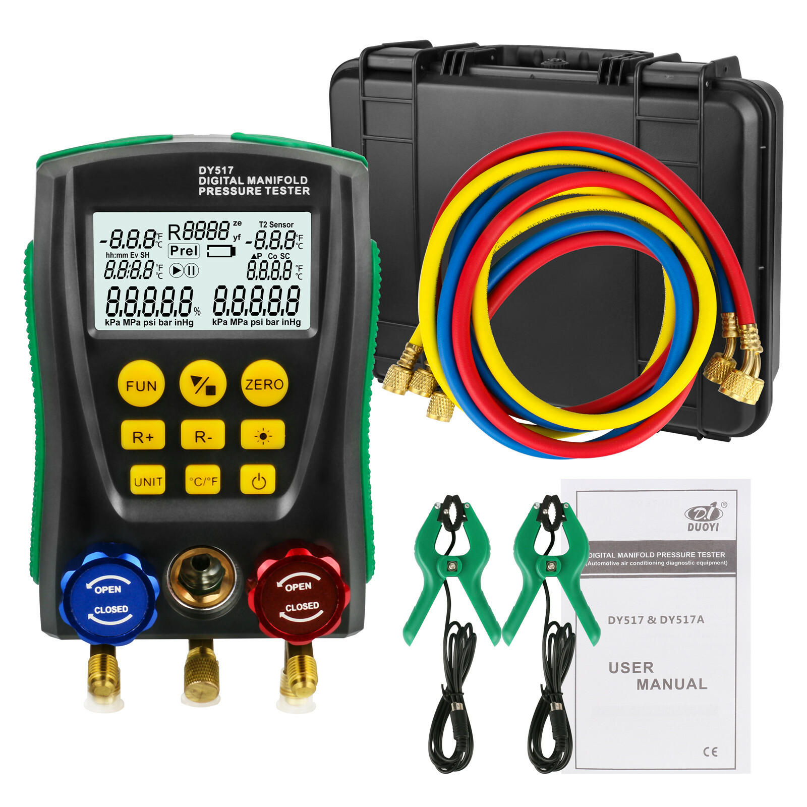 Digital Refrigeration HVAC Vacuum Pressure Temperature Tester Manifold Gauge Kit