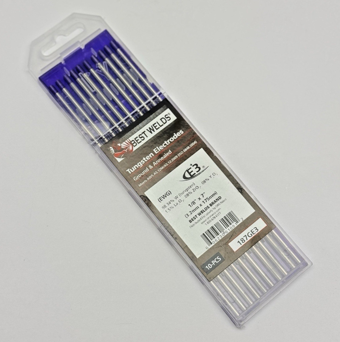 PACK OF 10, BEST WELDS 187GE3 TUNGSTEN ELECTRODES 1/8″ x 7″ E3 (EWG)