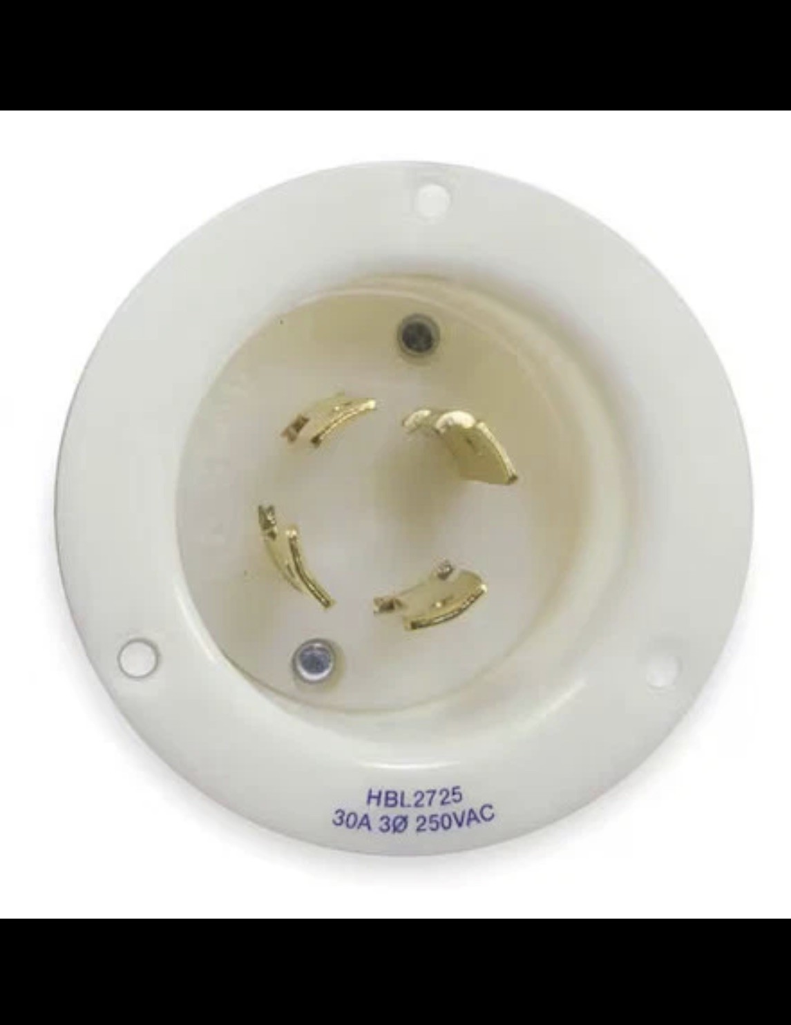 HUBBELL TWIST-LOCK FLANGED INLET HBL2725 30AMP 250VOLT 3P 4W GRND NIB