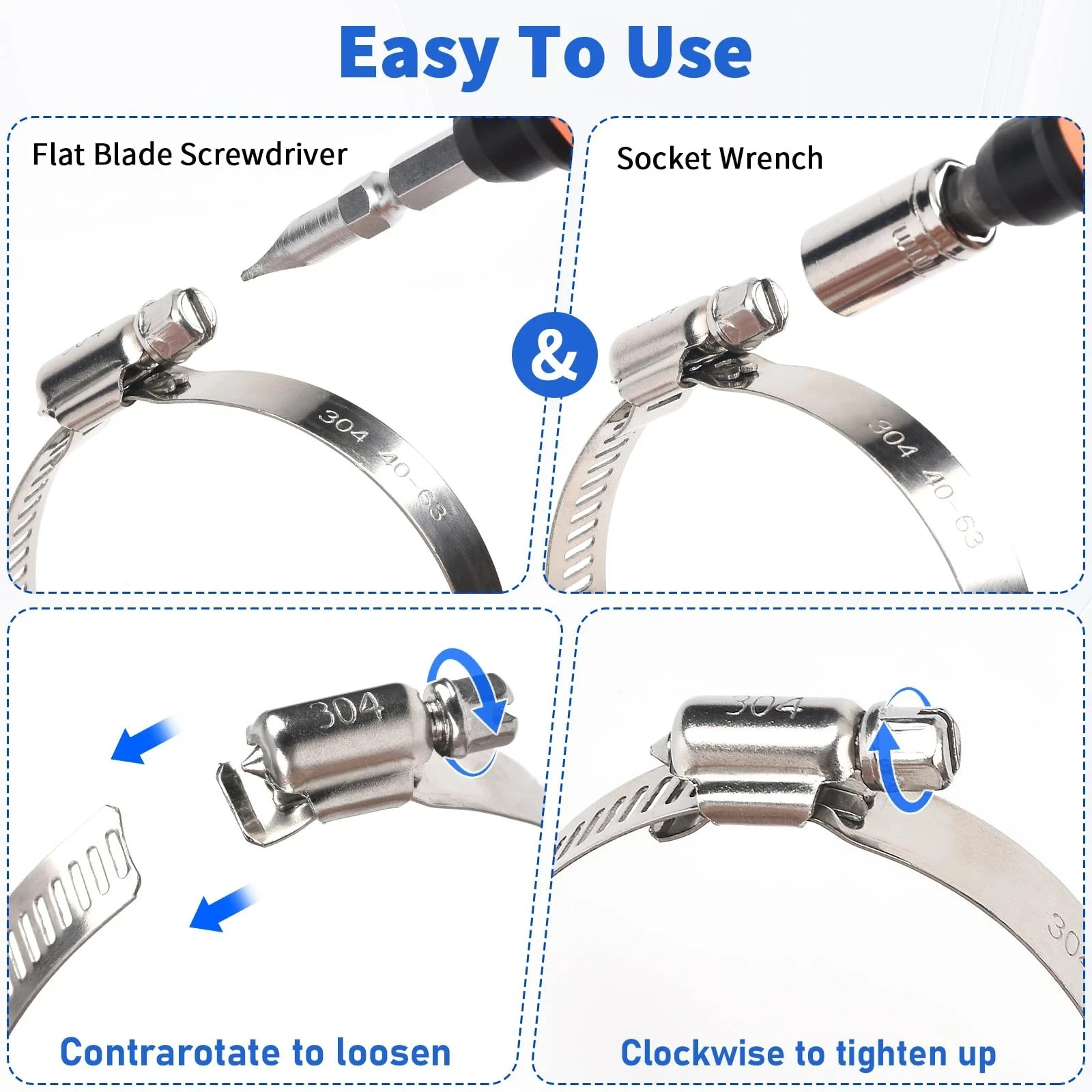 Hose Clamp 3/4 Inch, 10 Pack Stainless Steel Hose Clamps for 1/2 Inch to 3/4 …