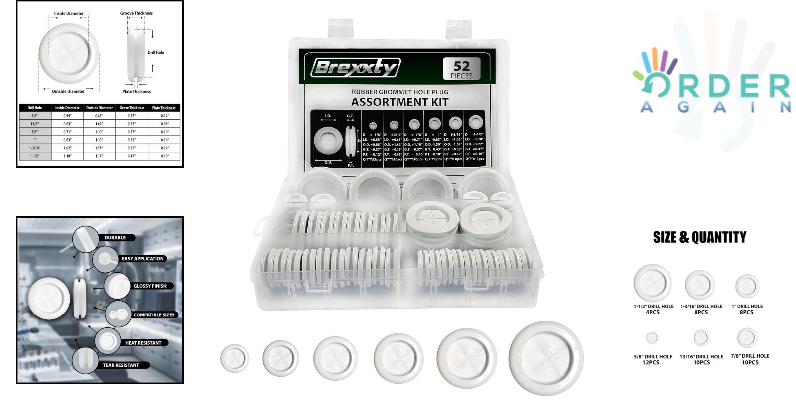 52 Pcs Rubber Grommets Kit Assorted Sizes for Wiring Auto Hardware Repair
