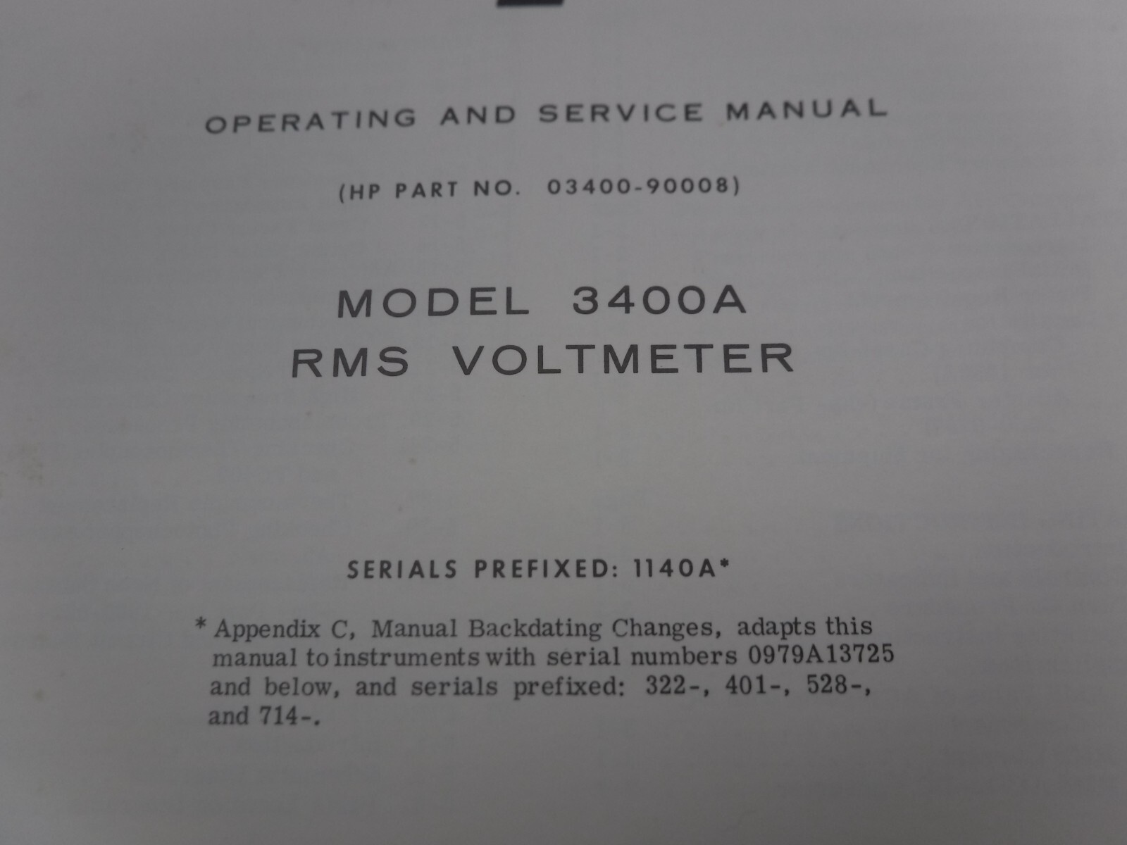 Hewlett Packard 3400A RMS Voltmeter Manual 03400-90008