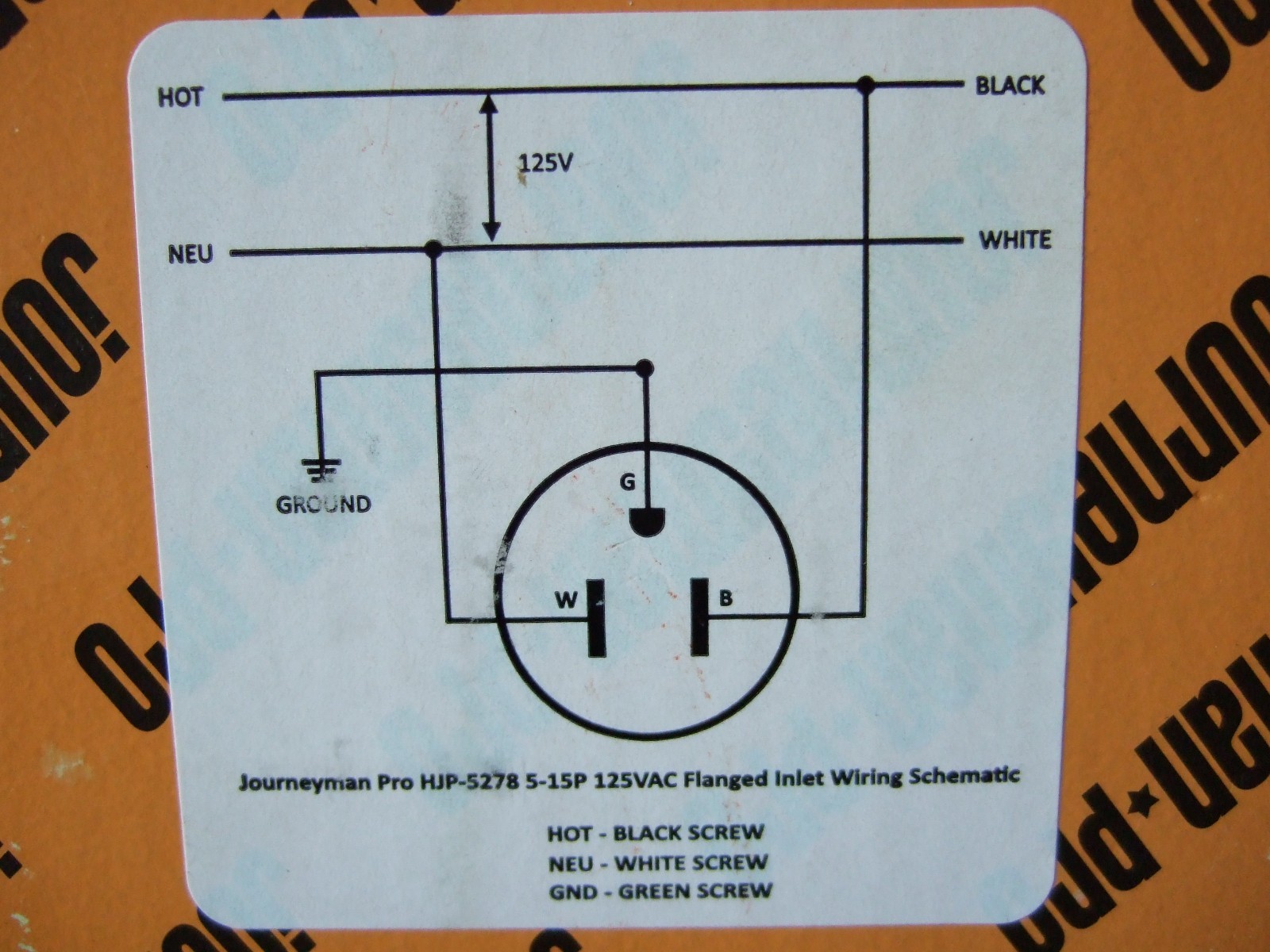 Journeyman-Pro HJP-5278 2 Pole Flanged, NEMA 5-15 Inlet Receptacle, 15A 125 UL