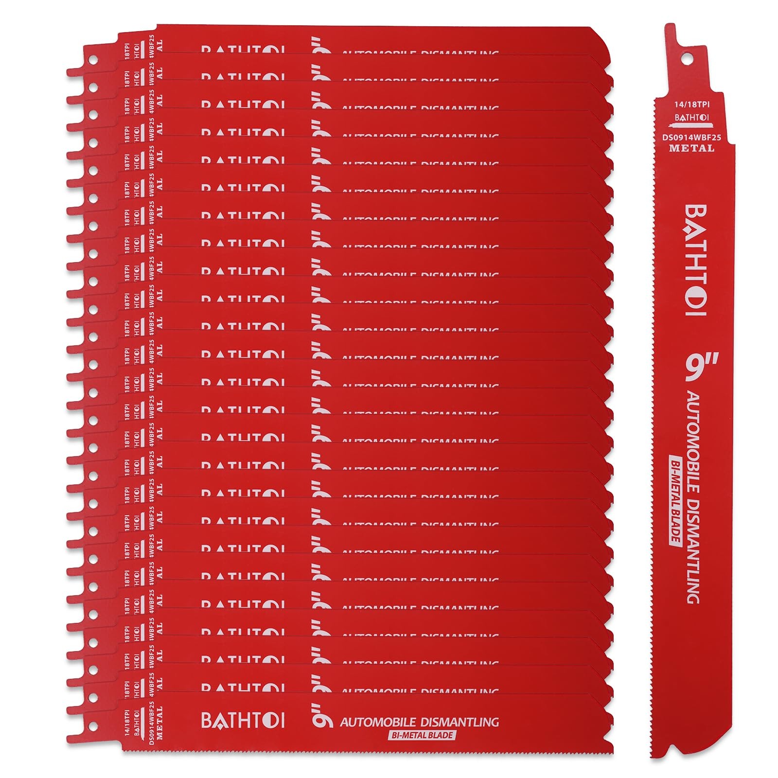 25 Pack 9 Inch 14/18 Tpi Reciprocating Saw Blades for 9 14/18TPI, red