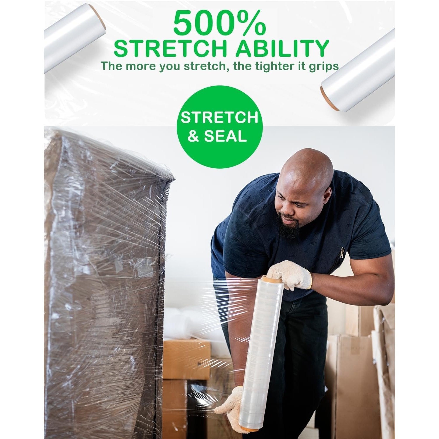 4 Rolls 18″ x 1500ft Clear Heavy Duty Pallet Shrink Stretch Wrap Film 80 Gauge
