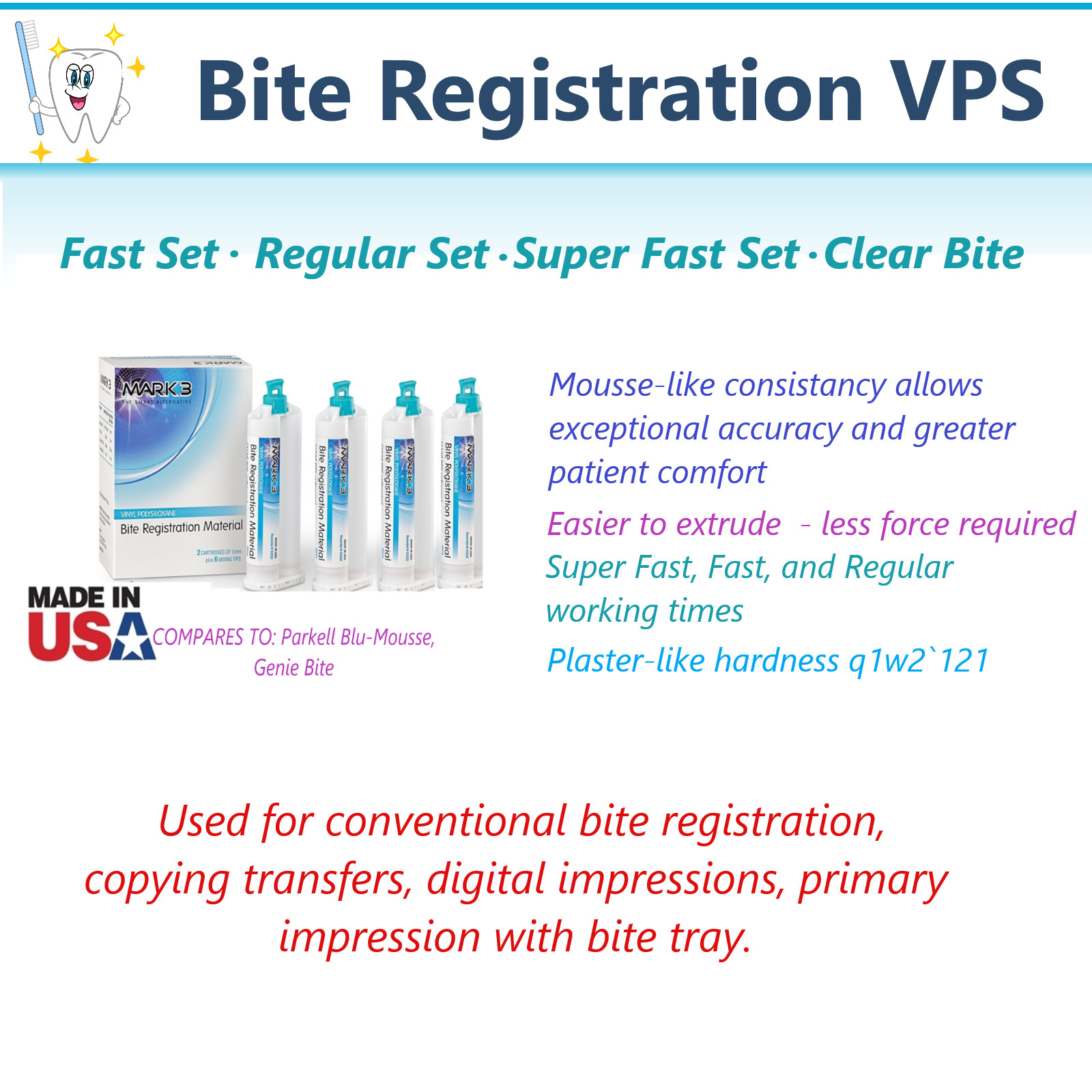 Dental Bite Registration Material FAST SET or REGULAR SET, Choose Pk Made in USA