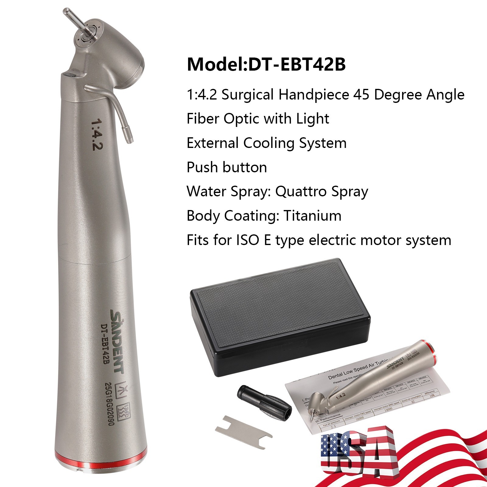SANDENT Handpiece LED 1:4.2 Contra Angle 45° Surgical External Spray