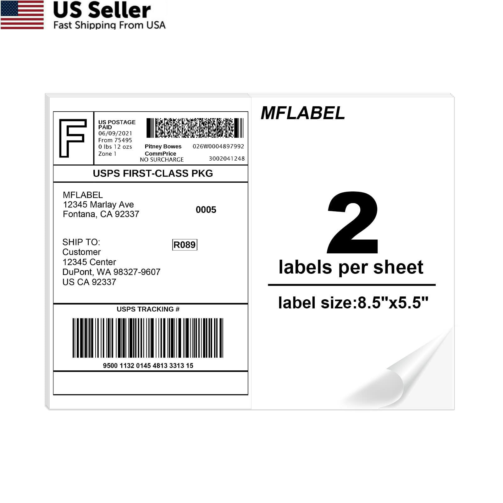 MFLABEL Half Sheet Shipping Labels – 8.5″ x 5.5″ x (2-up), White