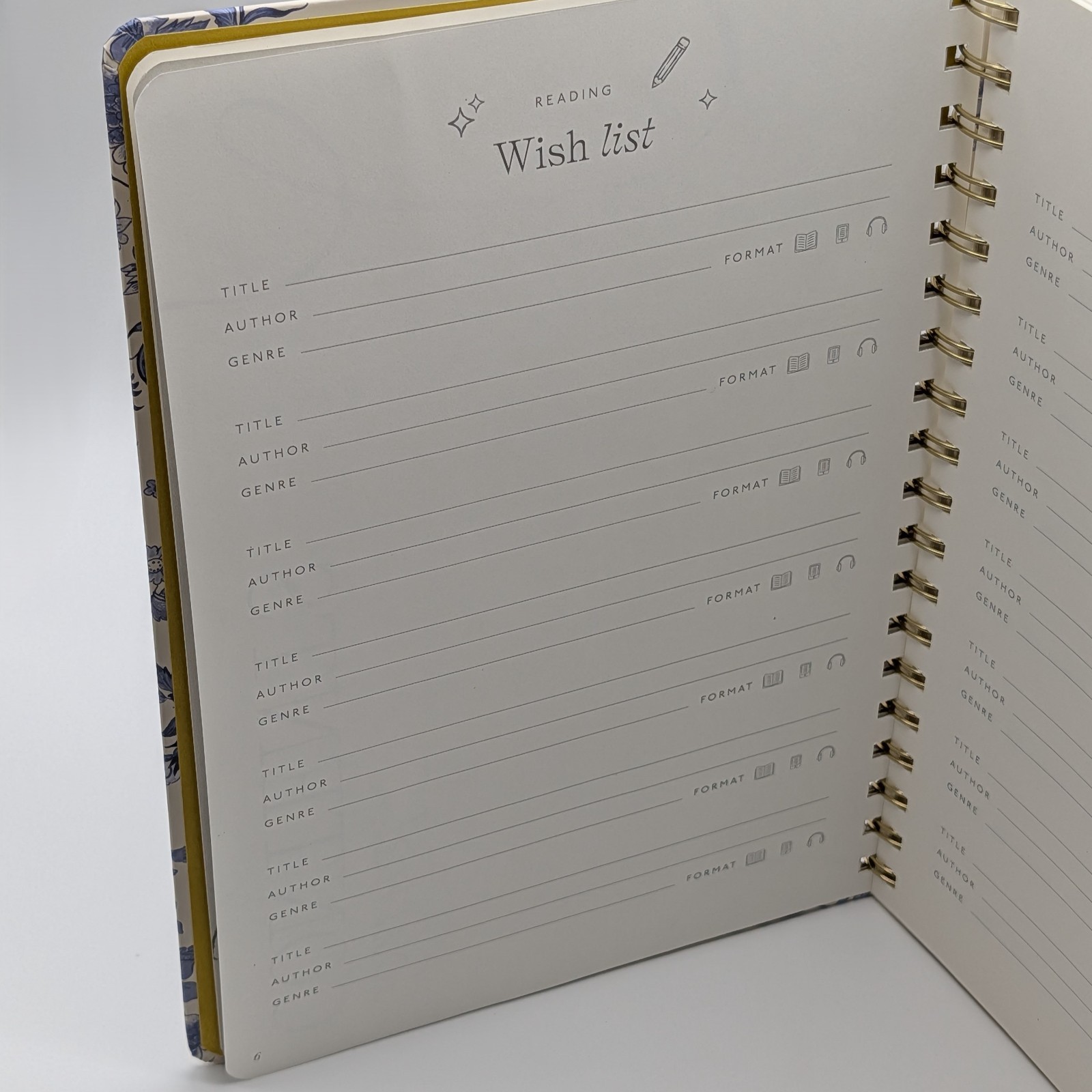 PAPIER Reading Journal Toile Blue B5 Hardcover Spiral Bound 24 Book FREE SHIP