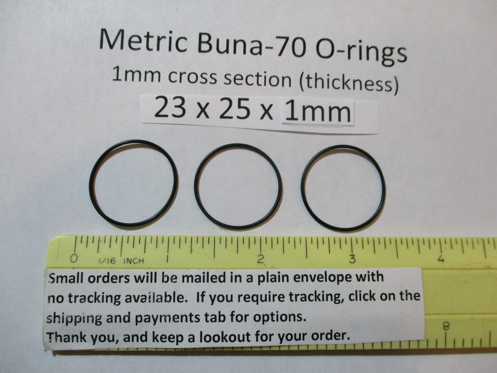 23mm ID x 25mm OD x 1mm thick O-ring. Buna-70. Quan 3.