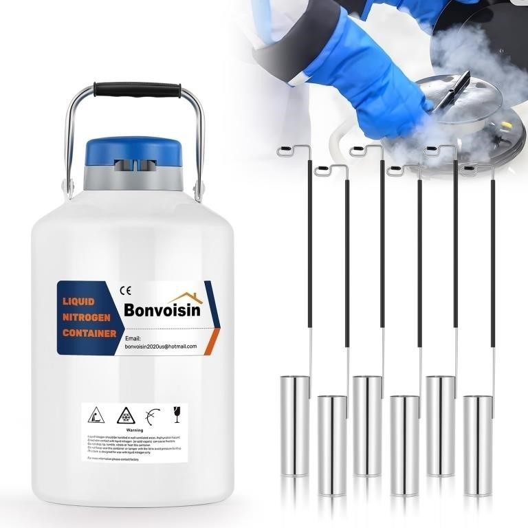 Bonvoisin 6L Liquid Nitrogen Container, LN2 Tank Cryogenic Dewar, Aluminum new