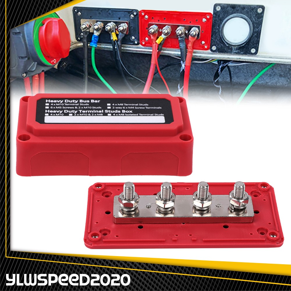 Heavy Duty 4 Way Bus Bar/Power Distribution Box Screw Terminal Studs 300A 48V DC