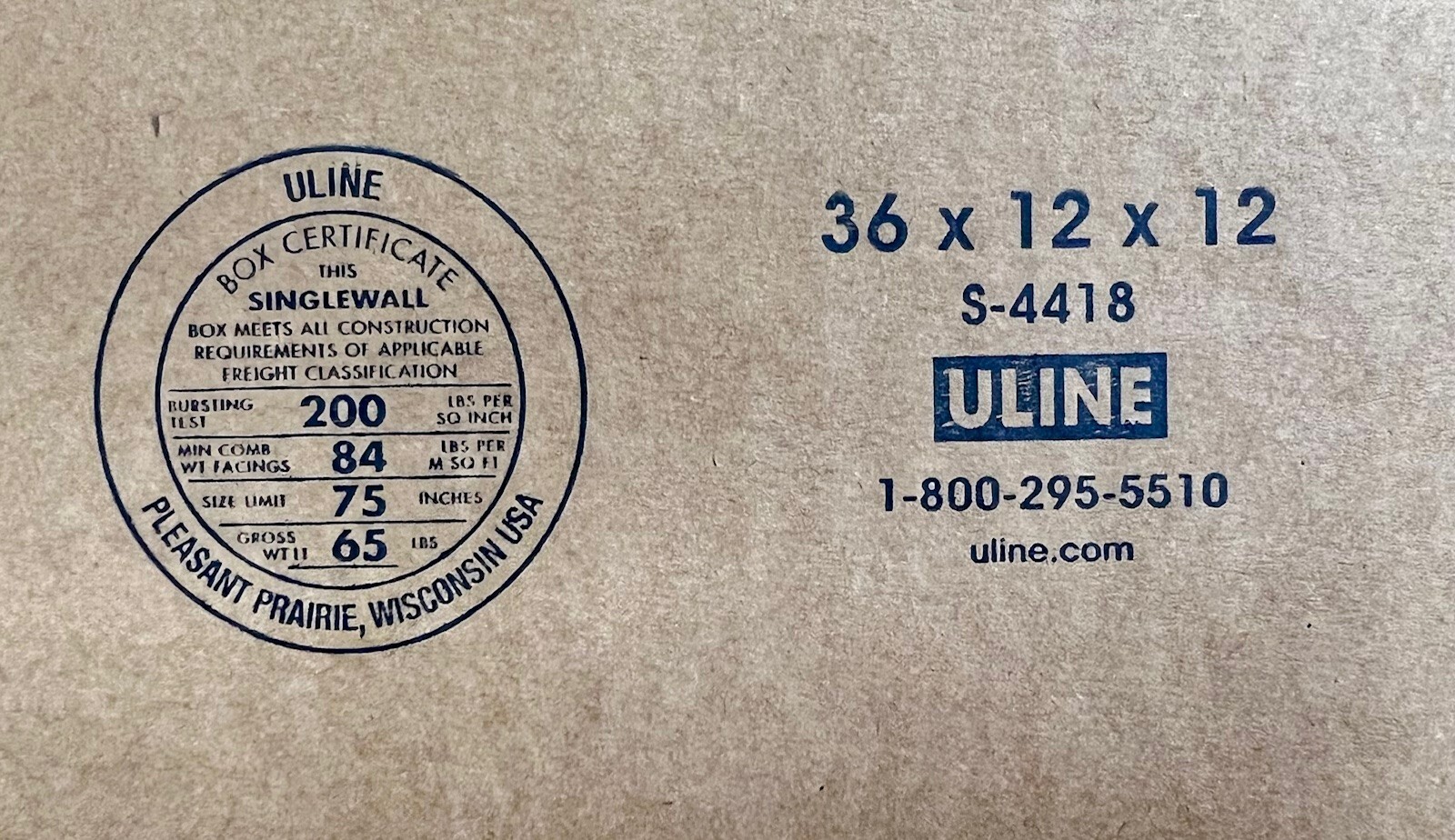 36″ x 12″ x 12″ CARDBOARD BOX – 200 lb – SINGLE BOX