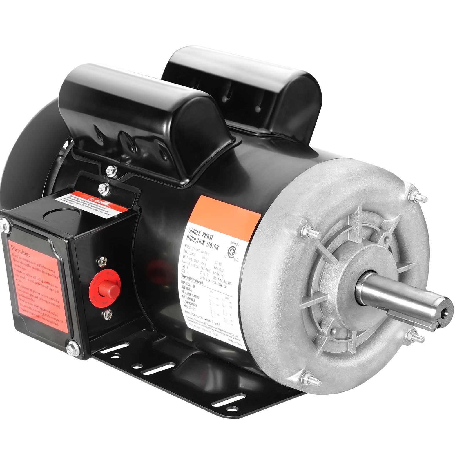 2HP Electric Motor 1725 rpm, AC 115V/ 230V, 143/ 5T Frame, Air Compressor Motor