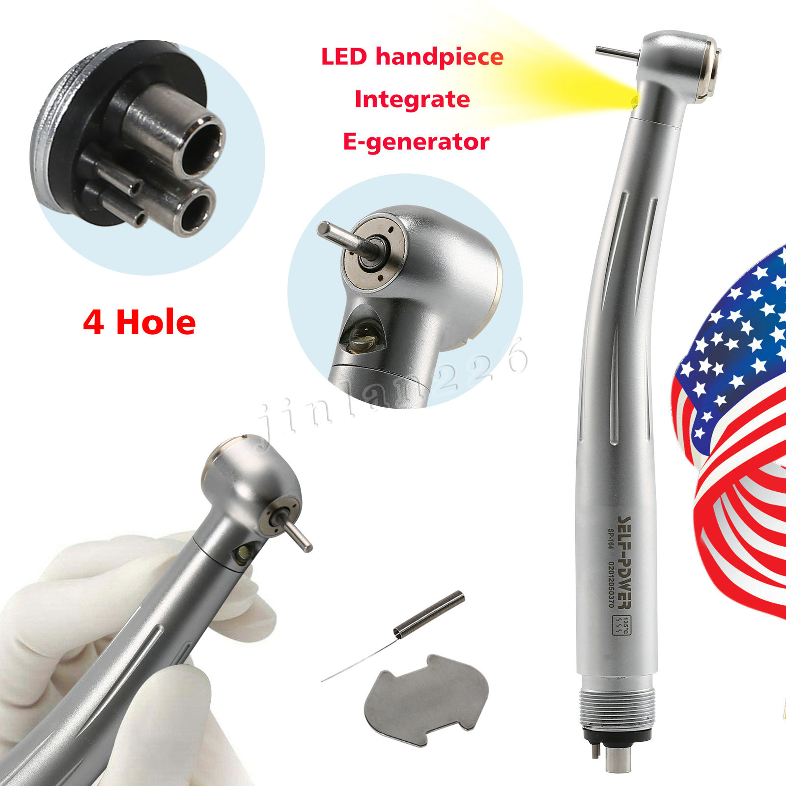 Dental No-LED / LED E-generator High Speed Handpiece Push Button 4Hole Turbine