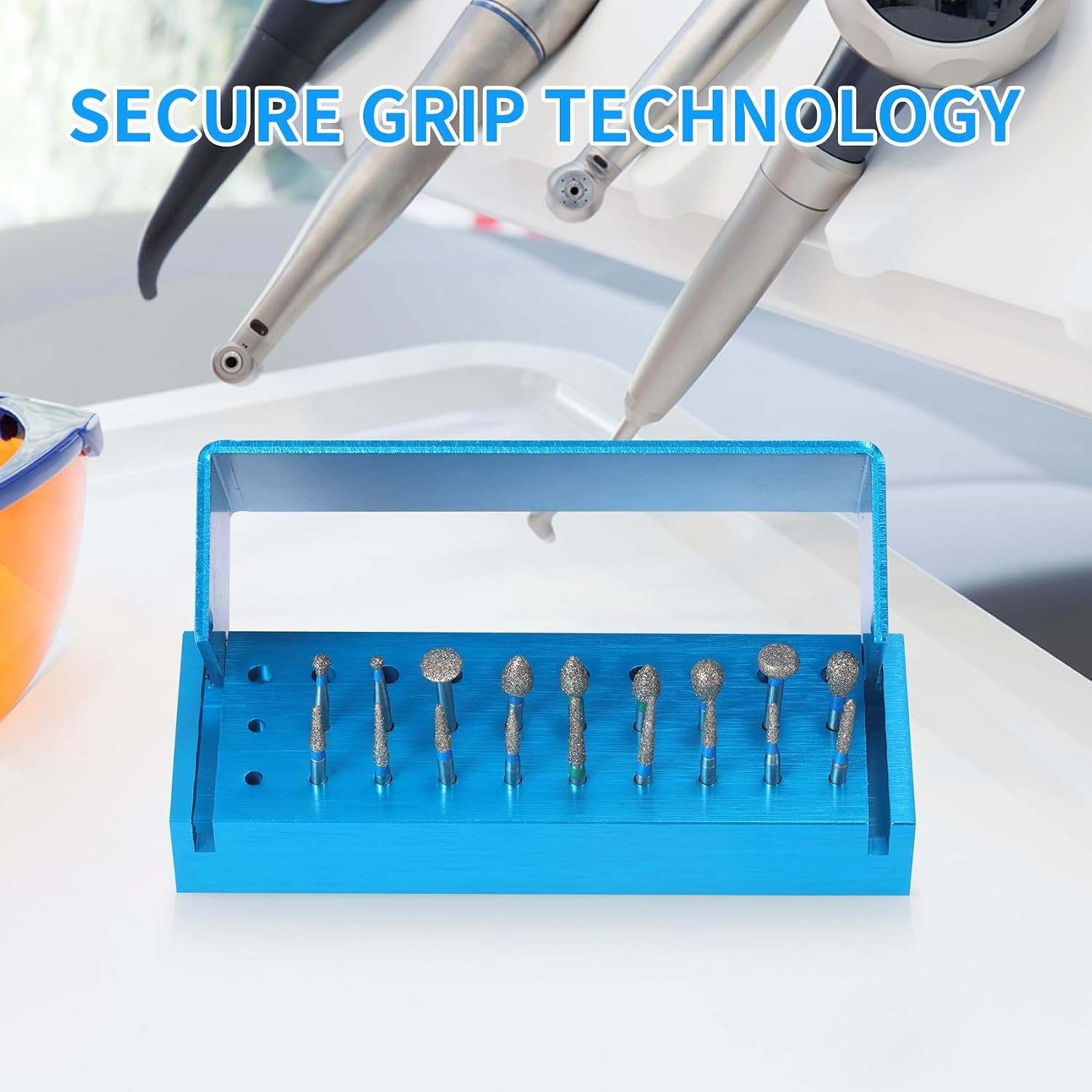 Gold Aluminum Dental Bur Holders – High-Speed Drill Storage with Flip-Top Access