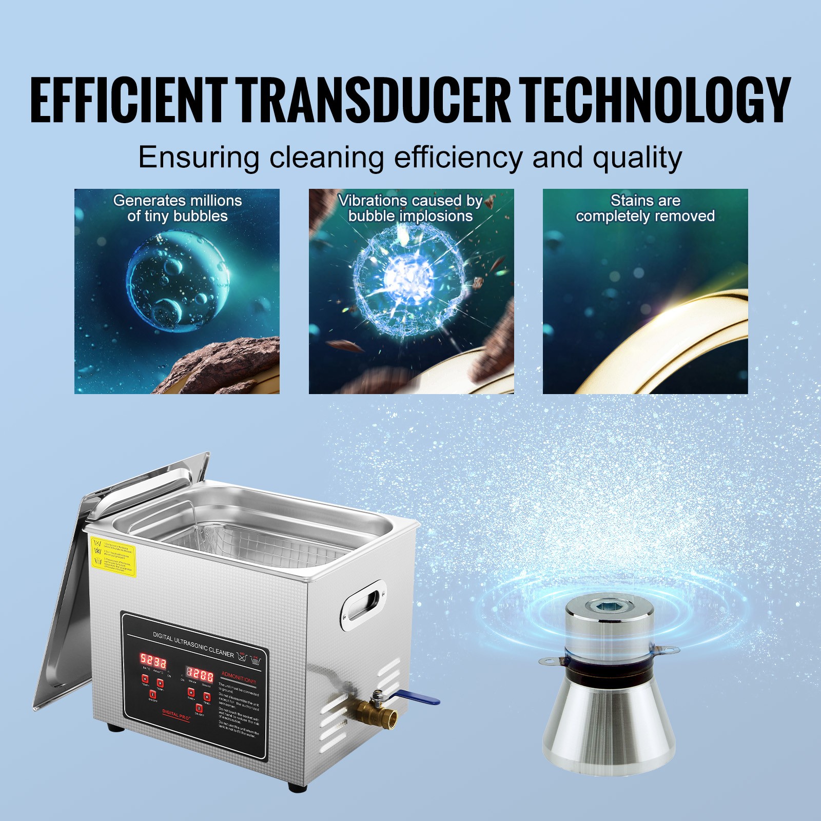 Uimoso 10L Ultrasonic Cleaner with Timer Heating Machine Digital Sonic Cleaner