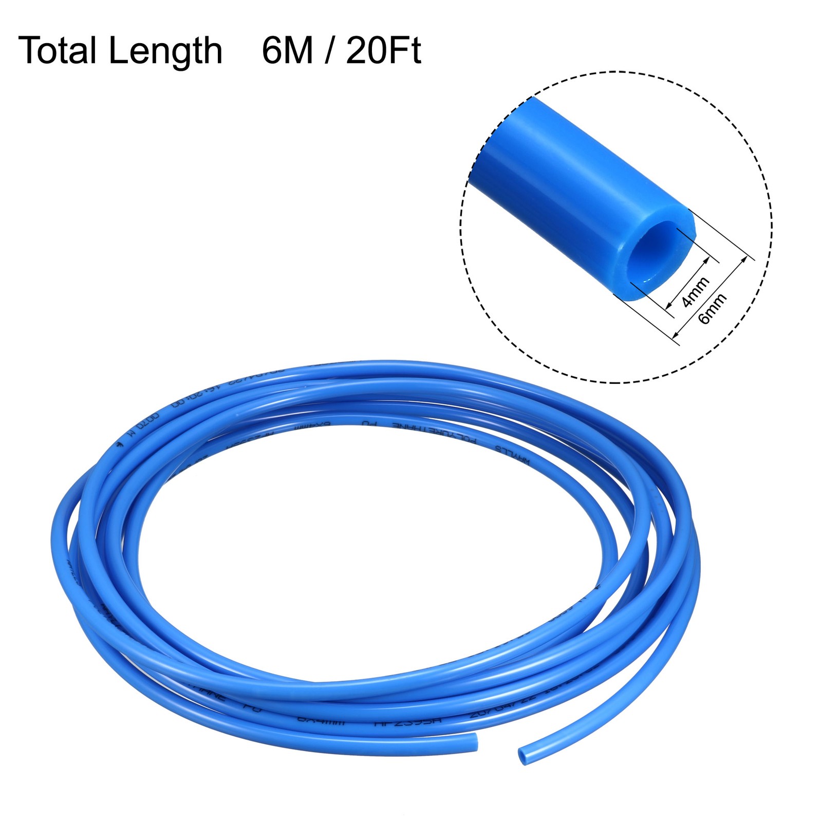 6mm OD 4mm ID Polyurethane PU Pneumatic Air Tubing Pipe Hose 20ft Blue