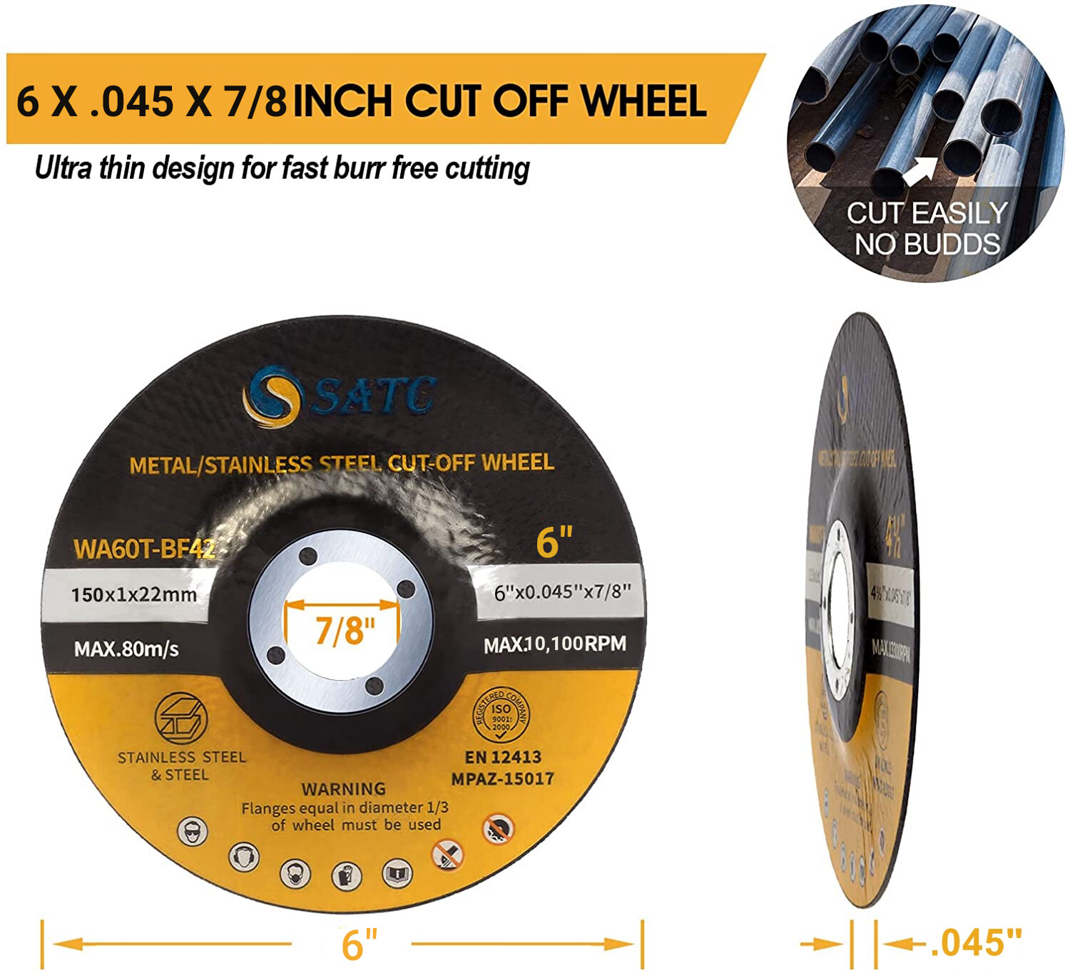 Box of 100pcs 6″150MM Depressed Center Cut-Off Wheels for Metal &Stainless Steel