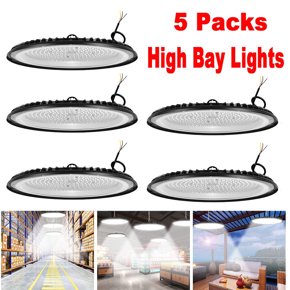 5Pcs 200W 20000lm LED High Bay Lights 600W MH/HPS 7000K Warehouse Light Fixtures