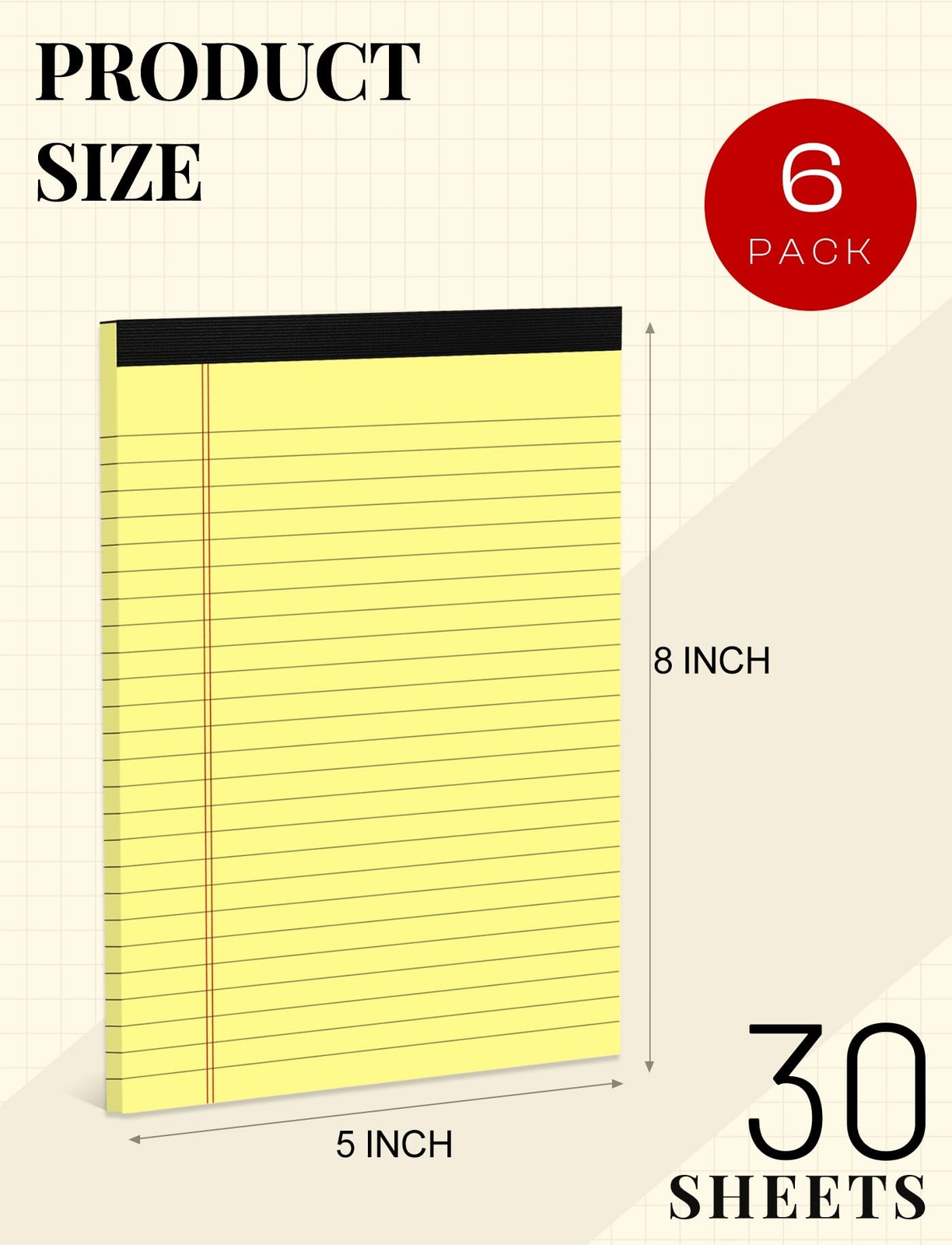 Yellow Note Pads 5×8 Small Legal College Ruled 5 x 8 Inch, Yellow-6P
