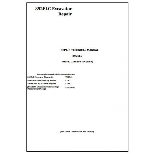 JOHN DEERE 892ELC EXCAVATOR SERVICE REPAIR TECHNICAL MANUAL PDF ON USB