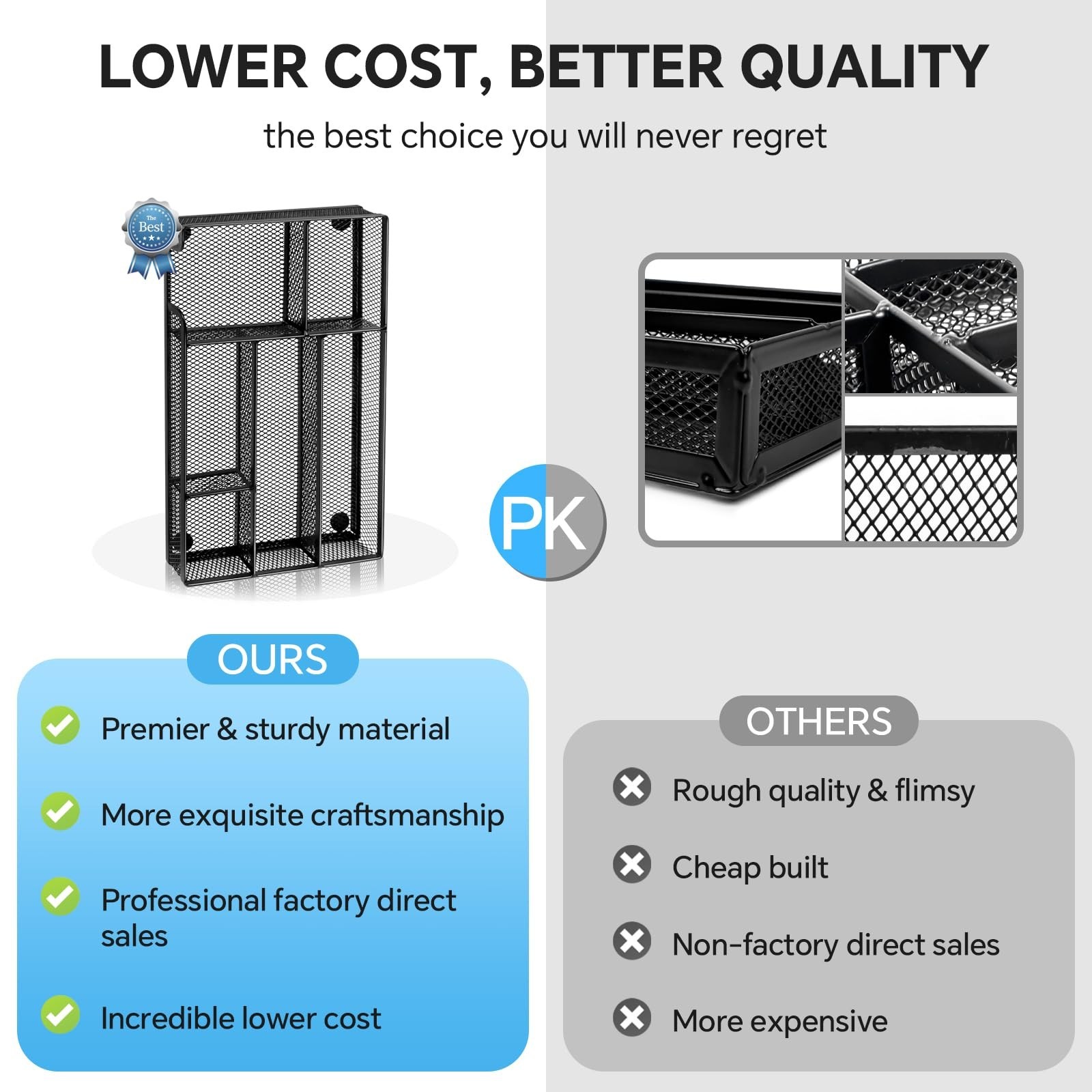 6-Compartment Desk Drawer Organizer Tray – Metal Mesh Office & Kitchen Storage S