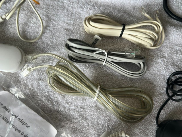 LOT OF MISC COMPUTER / PHONE / TV CABLES WIRES SPEAKERS CHARGERS