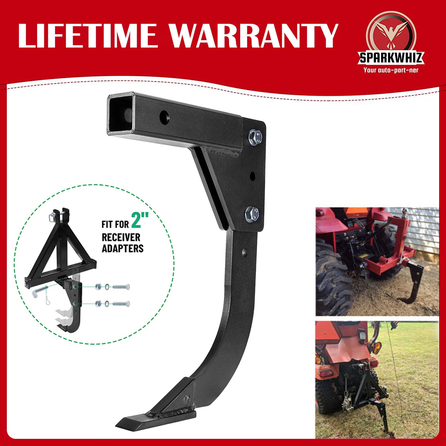 Racewill Hitch Lawn Mounted Ripper Garden Plow for ATV/UTV Tractor W/2″ Receiver
