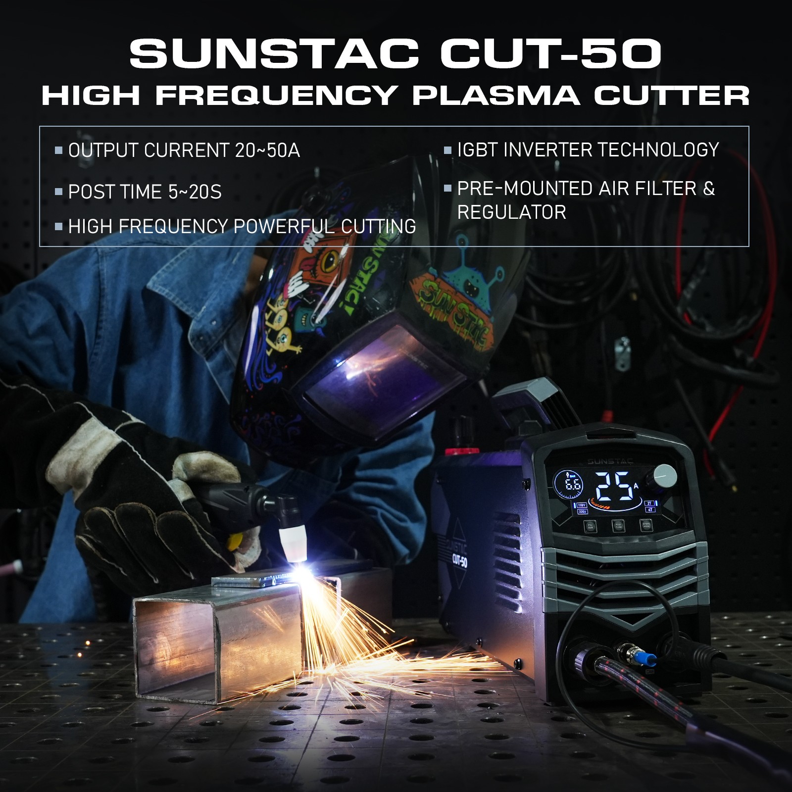 50A Plasma Cutter, Large LCD Display High Frequency Cutting Machine 110/220V