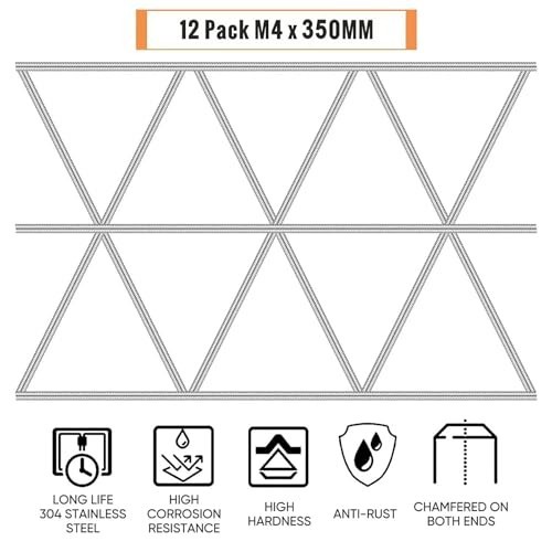 24pcs 8/32″ Threaded Rods & Hex Nuts M4 14″ 304 Stainless Steel for Garden Stake